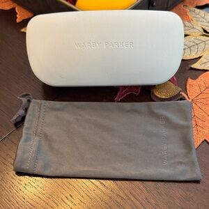 Warby Parker Cream Glasses Case with Gray Pouch